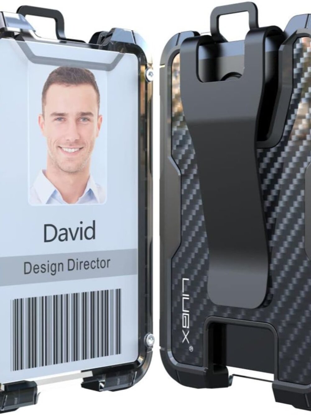 Carbon Fiber Badge Holder with Metal Clip, 4 Cards, for Office IDs